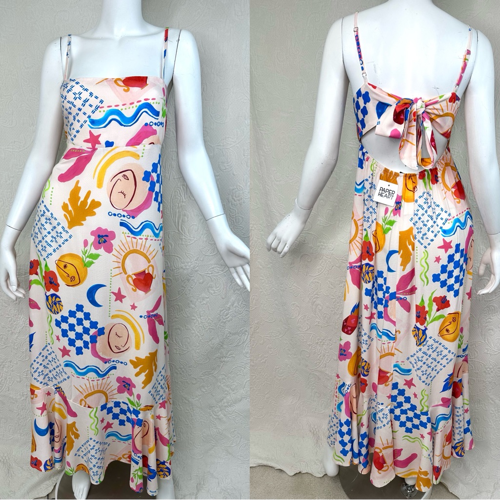 Paper Heart Nwt Whimsical Abstract Print Spaghetti Strap Maxi Dress